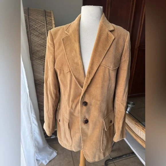 Vintage Tan Corduroy Double-Breasted Blazer